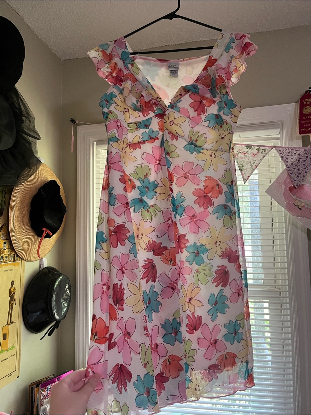 Giorgio Fiorelli Pink Multicolor Floral Ruffle-Trim Midi Dress